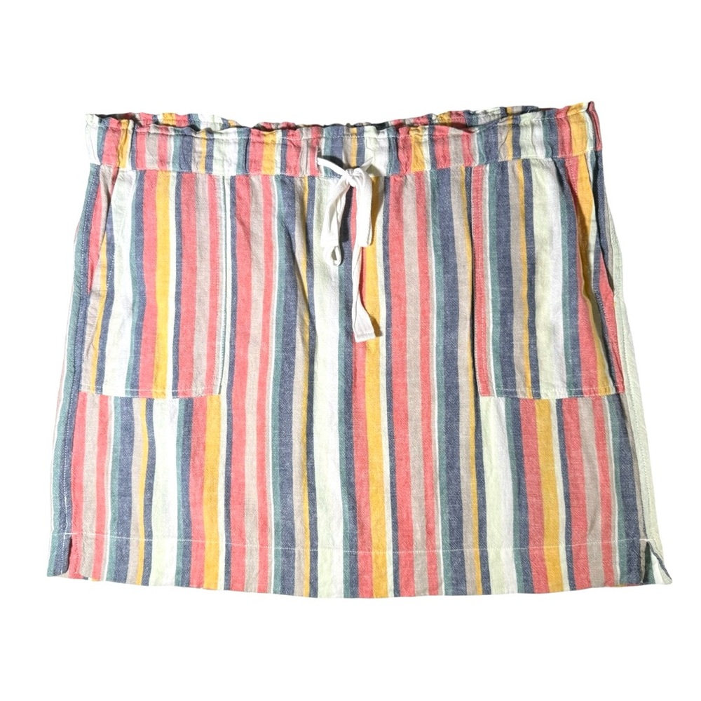 Caslon Nordstrom Multicolor Striped Drawstring Linen Blend Mini Skirt XXL